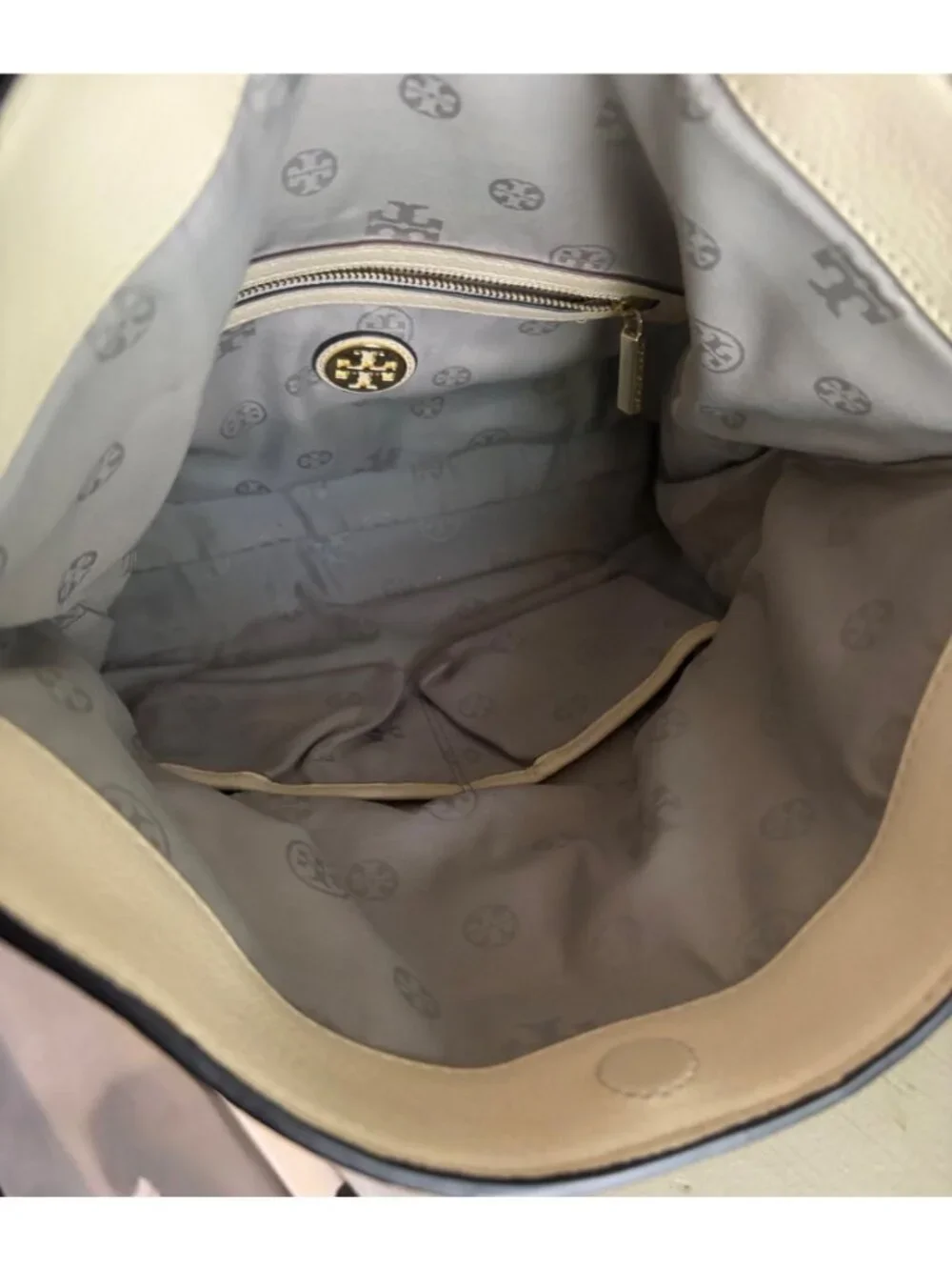 Tory Burch Fold-Over Sammy Multi-Colored Leather Crossbody Bag Gray Cream